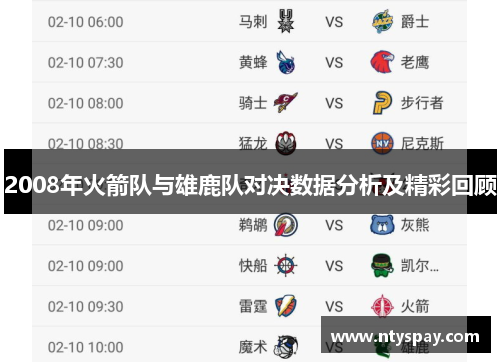 2008年火箭队与雄鹿队对决数据分析及精彩回顾